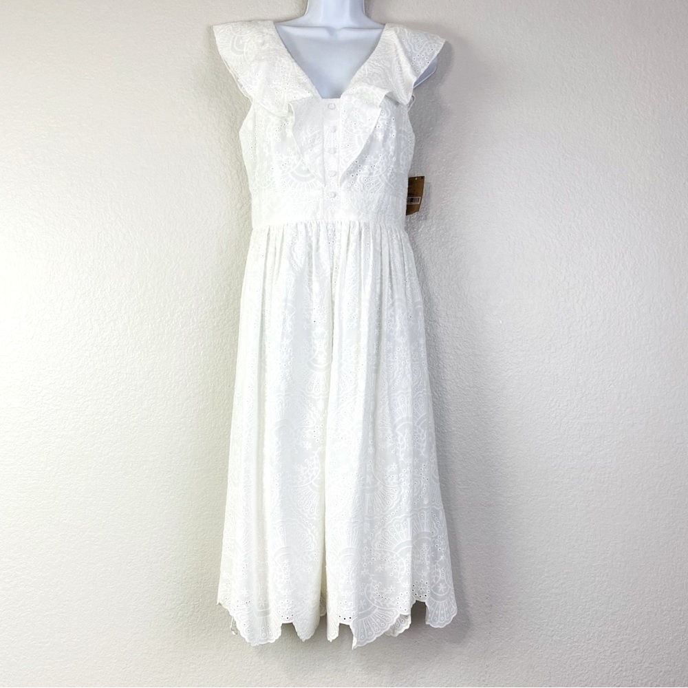 Cremieux Ivory Drew Eyelet V-Neck Sleeveless Dress Size 10